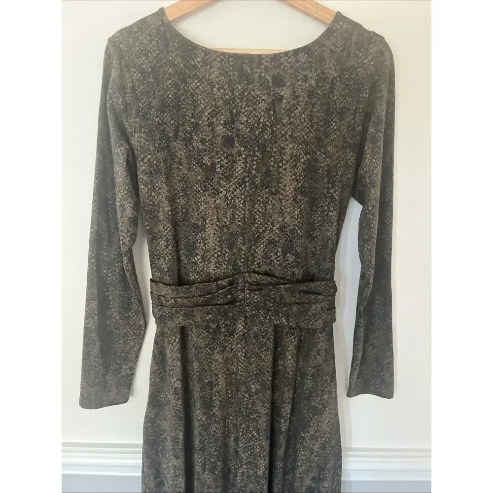 Pact Organic Cotton Dress Size‎ Medium Faux Wrap Snake Print Green Black